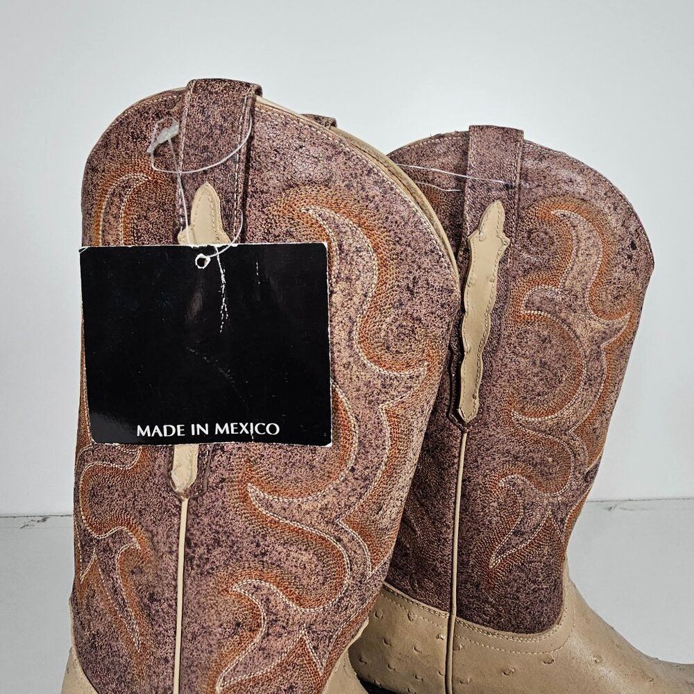 Vintage Sedona West Men's Ostrich Leather Western Boots Tan Brown 7D - Picture 6 of 12